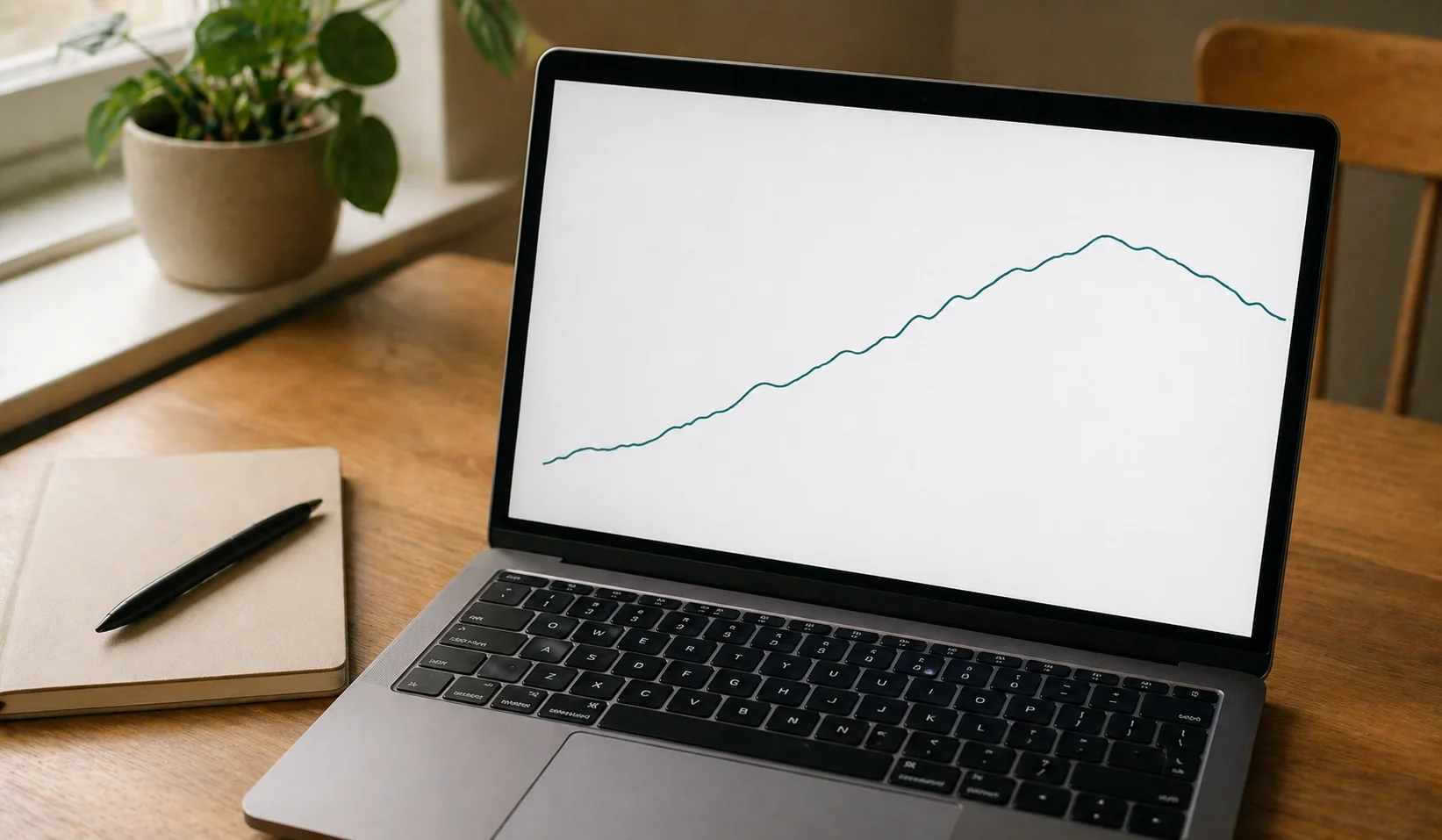 Rent linjediagram på en laptop-skærm, der viser udviklingen i dansk væddemålsforbrug over et år